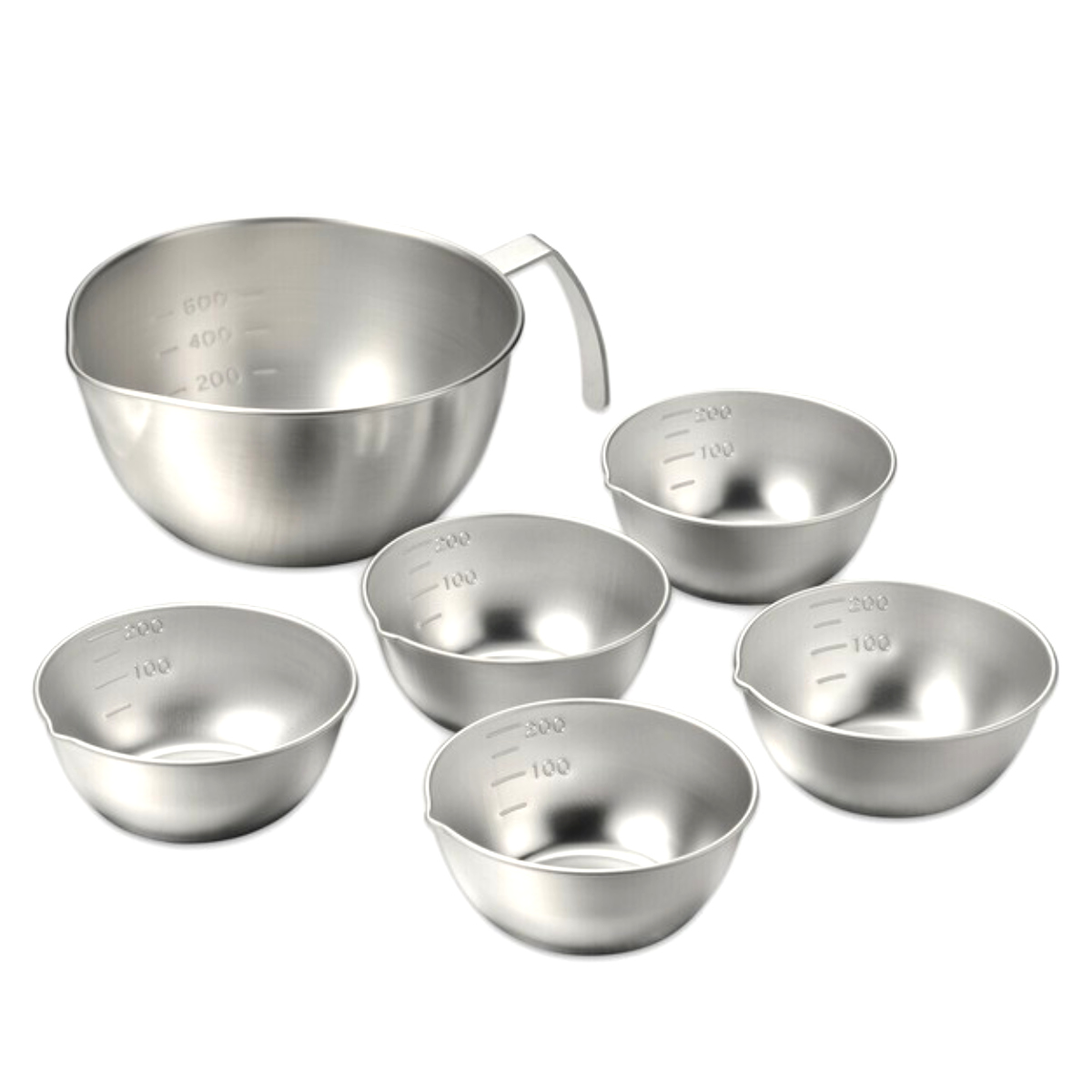 手付きボウル&小分けボウル 15cm 10cm 6点セット ステンレス製 燕三 日本製 ( 調理ボウル ステンレスボウル 調理用ボール 目盛り付き 食洗機対応 調理器具 調理ボール ステンレス製ボール 取っ手付き ハンドル付き 注ぎ口付き )