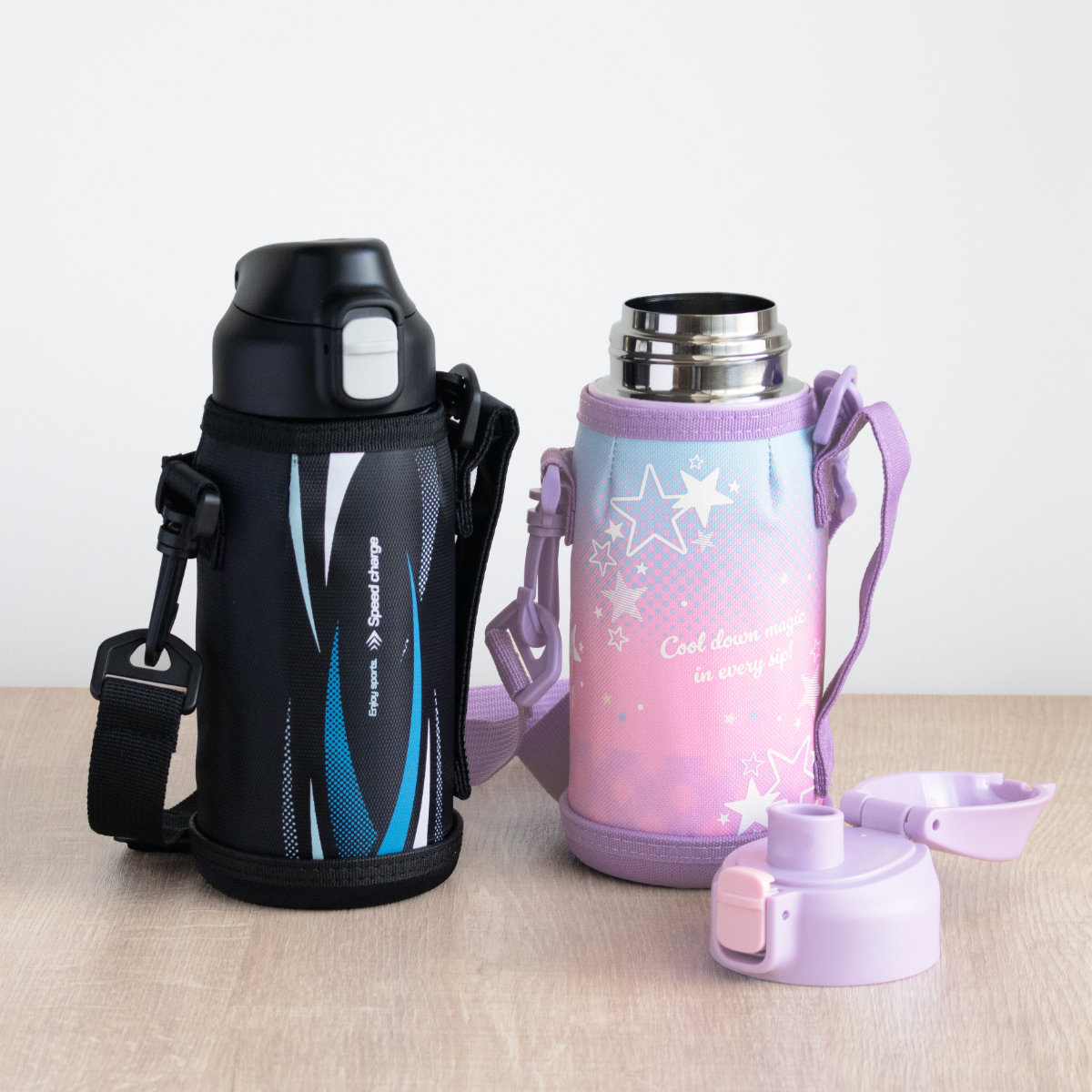 水筒 600ml フォルテック ワンタッチ栓ダイレクトボトル ( 直飲み 保冷 ステンレスボトル スポーツボトル カバー ショルダー ポーチ 真空断熱構造 マグボトル ボトル ワンタッチ ステンレス 魔法瓶 ショルダーベルト こども ) 【スター】 スター