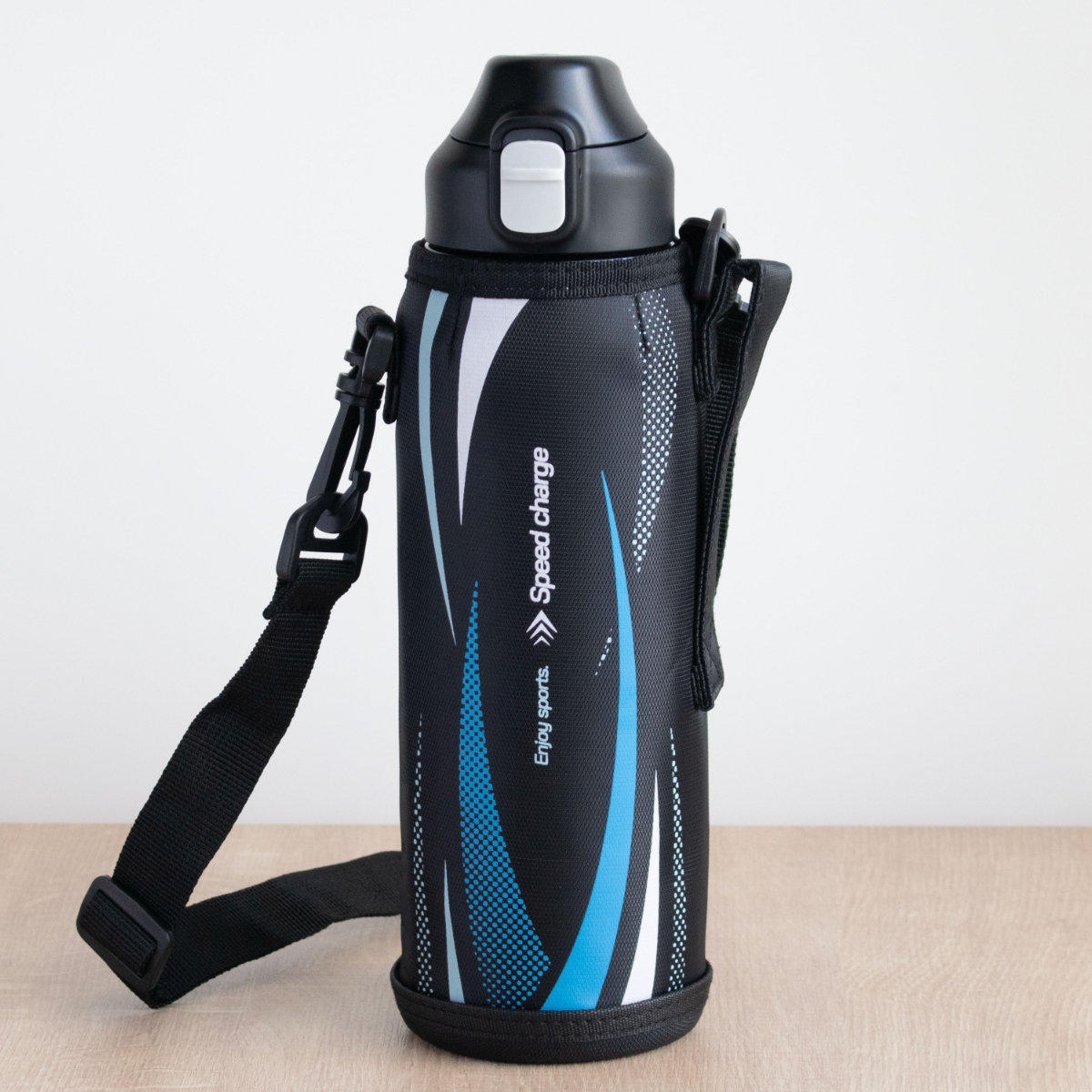 水筒 1L フォルテック ワンタッチ栓ダイレクトボトル ( 直飲み 保冷 ステンレスボトル スポーツボトル カバー ショルダー ポーチ 真空断熱構造 マグボトル ボトル ワンタッチ ステンレス 魔法瓶 ショルダーベルト こども ) 【ブルー】 ブルー