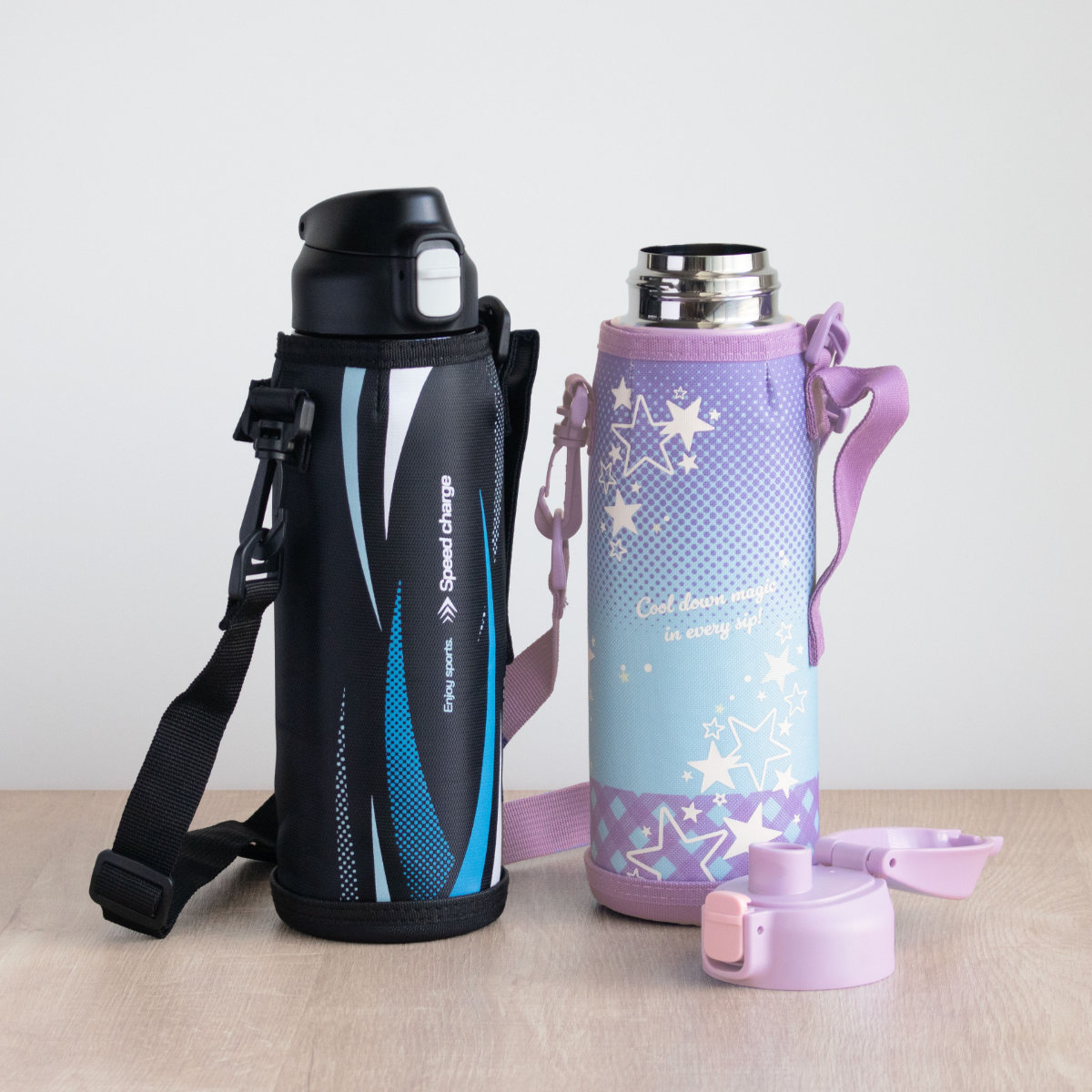 水筒 1L フォルテック ワンタッチ栓ダイレクトボトル ( 直飲み 保冷 ステンレスボトル スポーツボトル カバー ショルダー ポーチ 真空断熱構造 マグボトル ボトル ワンタッチ ステンレス 魔法瓶 ショルダーベルト こども ) 【ブルー】 ブルー
