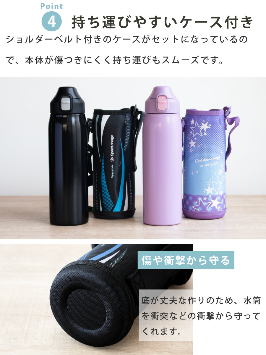 水筒 1L フォルテック ワンタッチ栓ダイレクトボトル ( 直飲み 保冷 ステンレスボトル スポーツボトル カバー ショルダー ポーチ 真空断熱構造 マグボトル ボトル ワンタッチ ステンレス 魔法瓶 ショルダーベルト こども ) 【ブルー】 ブルー