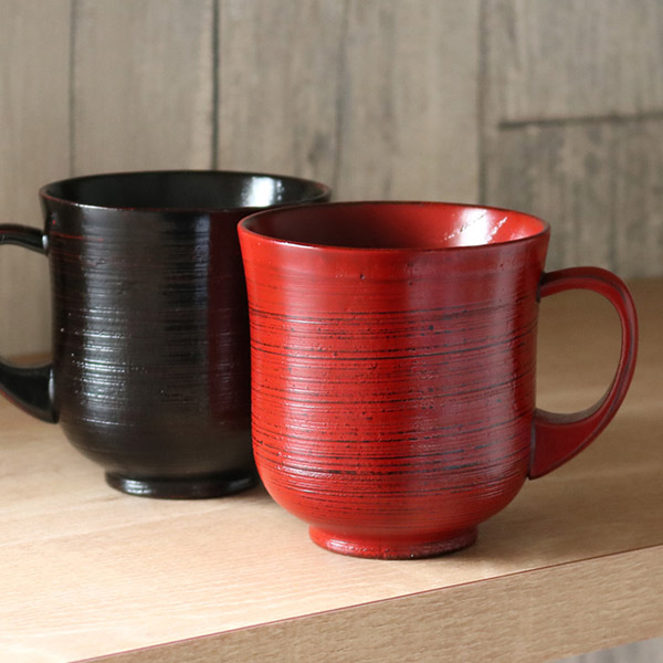 マグカップ 刷毛目 220ml 木製 漆 ティーカップ 天然木 食器 朱 ( コップ マグ カップ コーヒーカップ 木 漆塗り 木目 木製食器 漆塗 塗り おしゃれ コーヒー 紅茶 木製カップ 割れにくい 根来 曙 ) 【黒】 黒