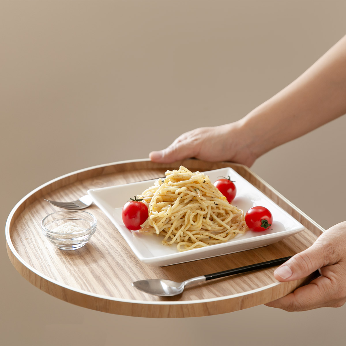 お盆 36cm トレー 半月膳 半月盆 木製 同色2枚セット ( ランチョンマット トレイ ウッドトレイ プレイスマット 膳 盆 キッチントレー 配膳 キッチン用品 おしゃれ ) 【ブラック】 ブラック