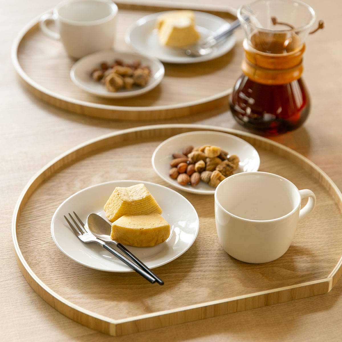 お盆 36cm トレー 半月膳 半月盆 木製 同色2枚セット ( ランチョンマット トレイ ウッドトレイ プレイスマット 膳 盆 キッチントレー 配膳 キッチン用品 おしゃれ ) 【ブラック】 ブラック