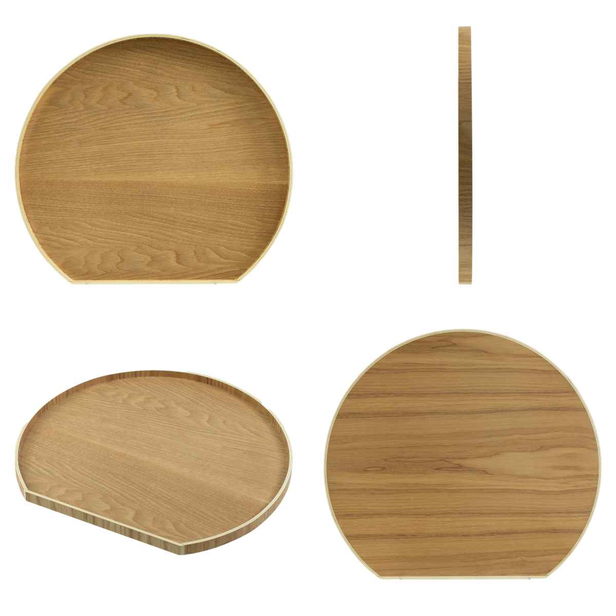 お盆 36cm トレー 半月膳 半月盆 木製 同色2枚セット ( ランチョンマット トレイ ウッドトレイ プレイスマット 膳 盆 キッチントレー 配膳 キッチン用品 おしゃれ ) 【ブラック】 ブラック