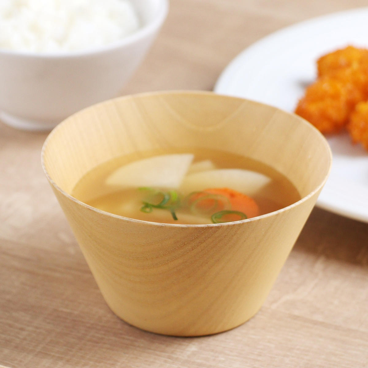 汁椀 ウッドボール 中 ( 11.5cm 食洗機対応 日本製 椀 お椀 木製 おしゃれ ボウル スープボウル 味噌汁碗 吸物碗 軽い スープ 味噌汁 スクエア型 木 木目 ナツメ )