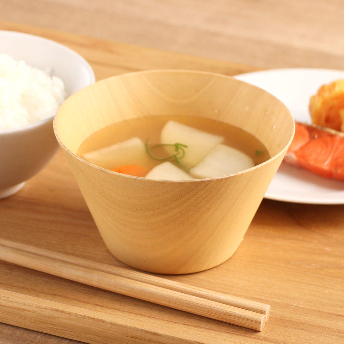 汁椀 ウッドボール 中 ( 11.5cm 食洗機対応 日本製 椀 お椀 木製 おしゃれ ボウル スープボウル 味噌汁碗 吸物碗 軽い スープ 味噌汁 スクエア型 木 木目 ナツメ )