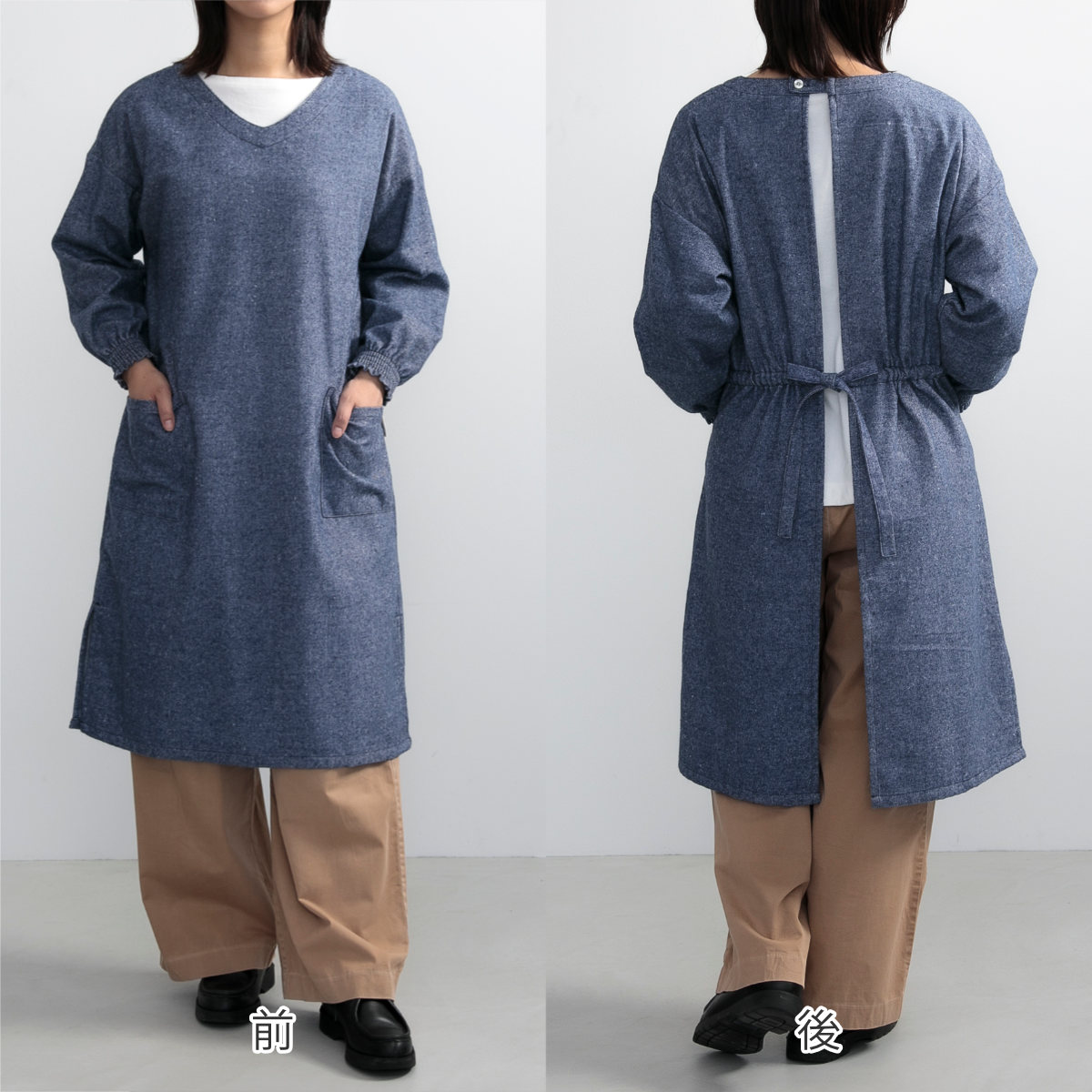 【試着のみ】&cocochi 割烹着　エプロン 割烹着にもワンピースにもなるエプロン 【＆cocochi】