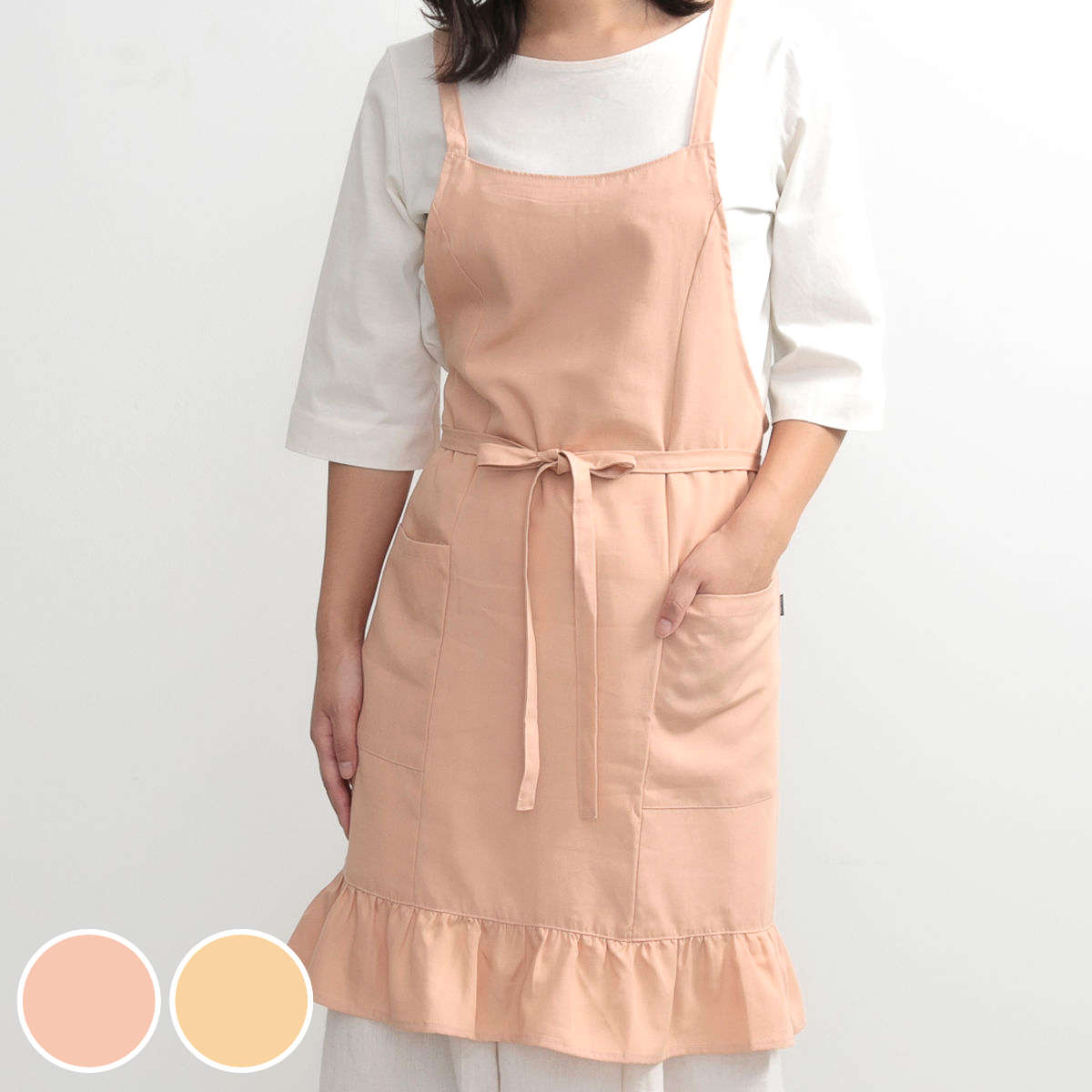 エプロン スソフリルラップエプロン COCOWALK （ 日本製 ポケット付き ココウォーク ラップエプロン キッチンエプロン 台所エプロン フリル かわいい 大人用 レディース 女性用 カフェエプロン キッチン 台所 カジュアル 日常使い ） 【ピンク】