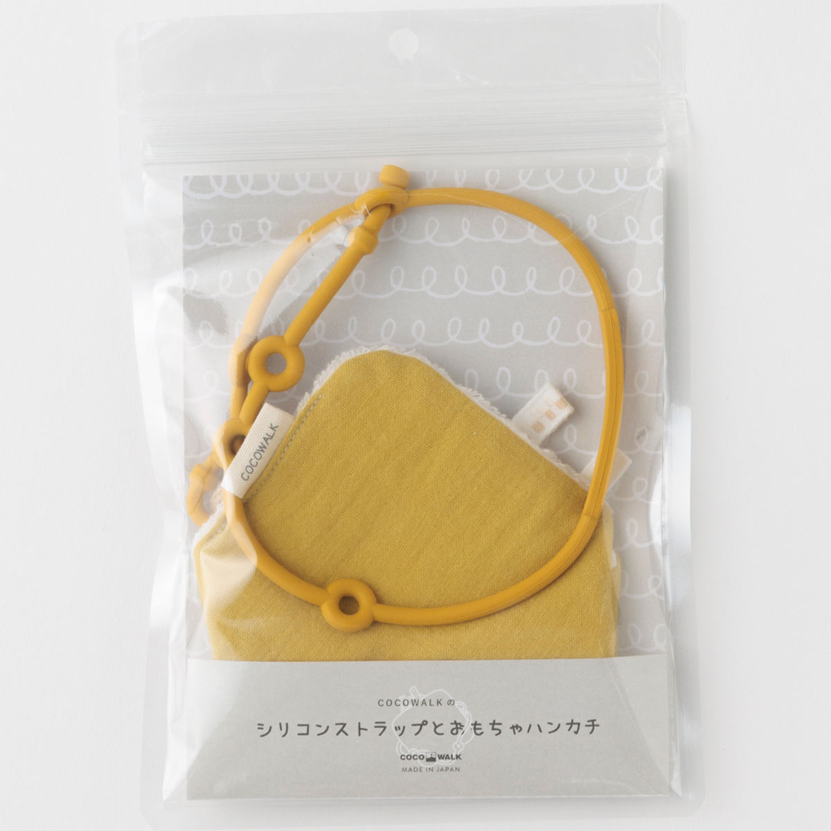 ベビー ニギニギハンカチ シリコンストラップ付き おもちゃ 落下防止 日本製 ベビーカー やさしいガーゼ ( 赤ちゃん カシャカシャ ハンカチ 布製 布おもちゃ ファーストトイ 知育玩具 にぎにぎ 玩具 綿100% コットン プレゼント ) 【イエロー】 イエロー