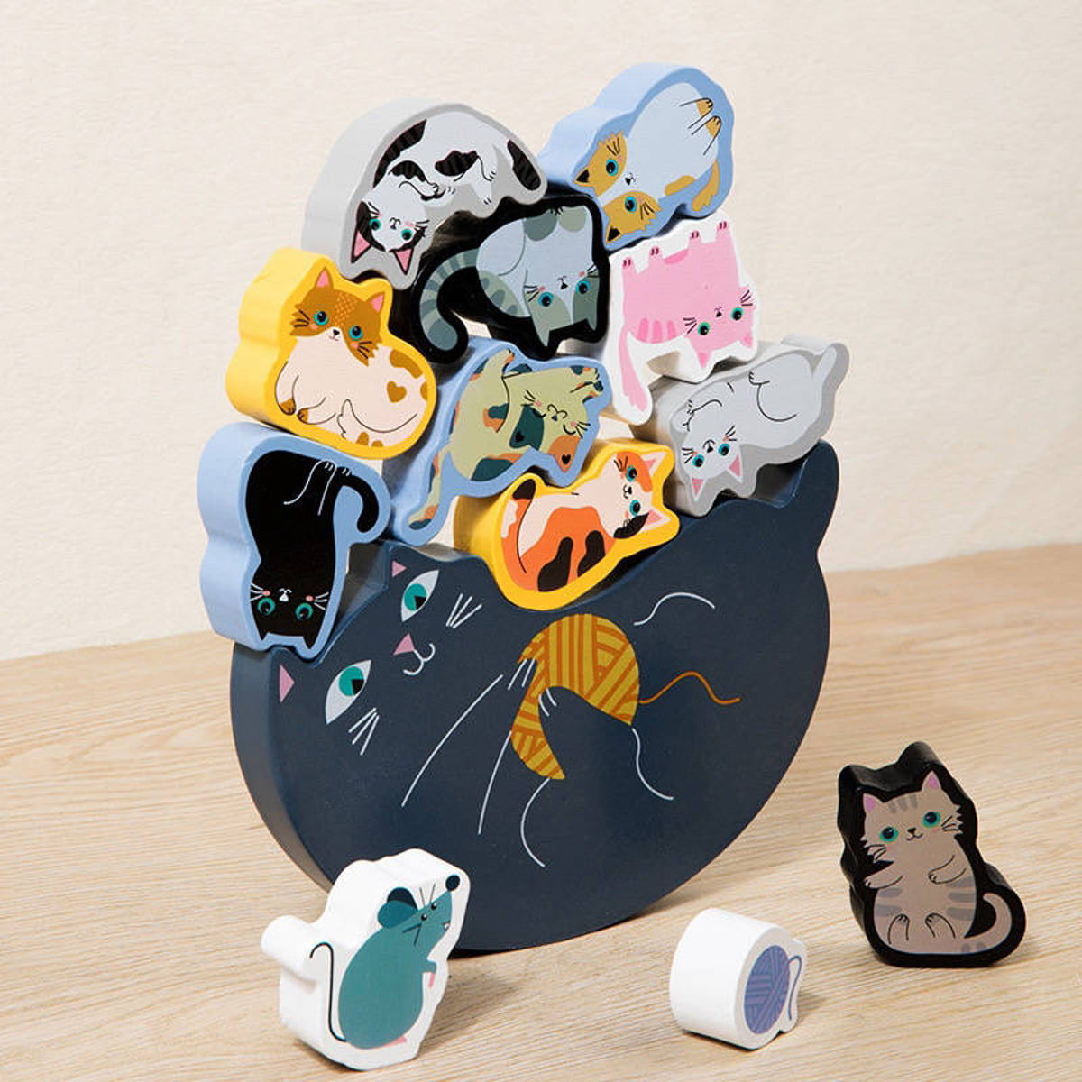 11匹にゃんこ バランス積み木 猫 室内遊び （ 積み木 知育玩具 おもちゃ 木のおもちゃ 積木 つみき 木製 動物 どうぶつ かわいい バランスゲーム ねこ ネコ 知育 バランス 子ども 大人 木製おもちゃ 玩具 誕生日 ギフト プレゼント ）