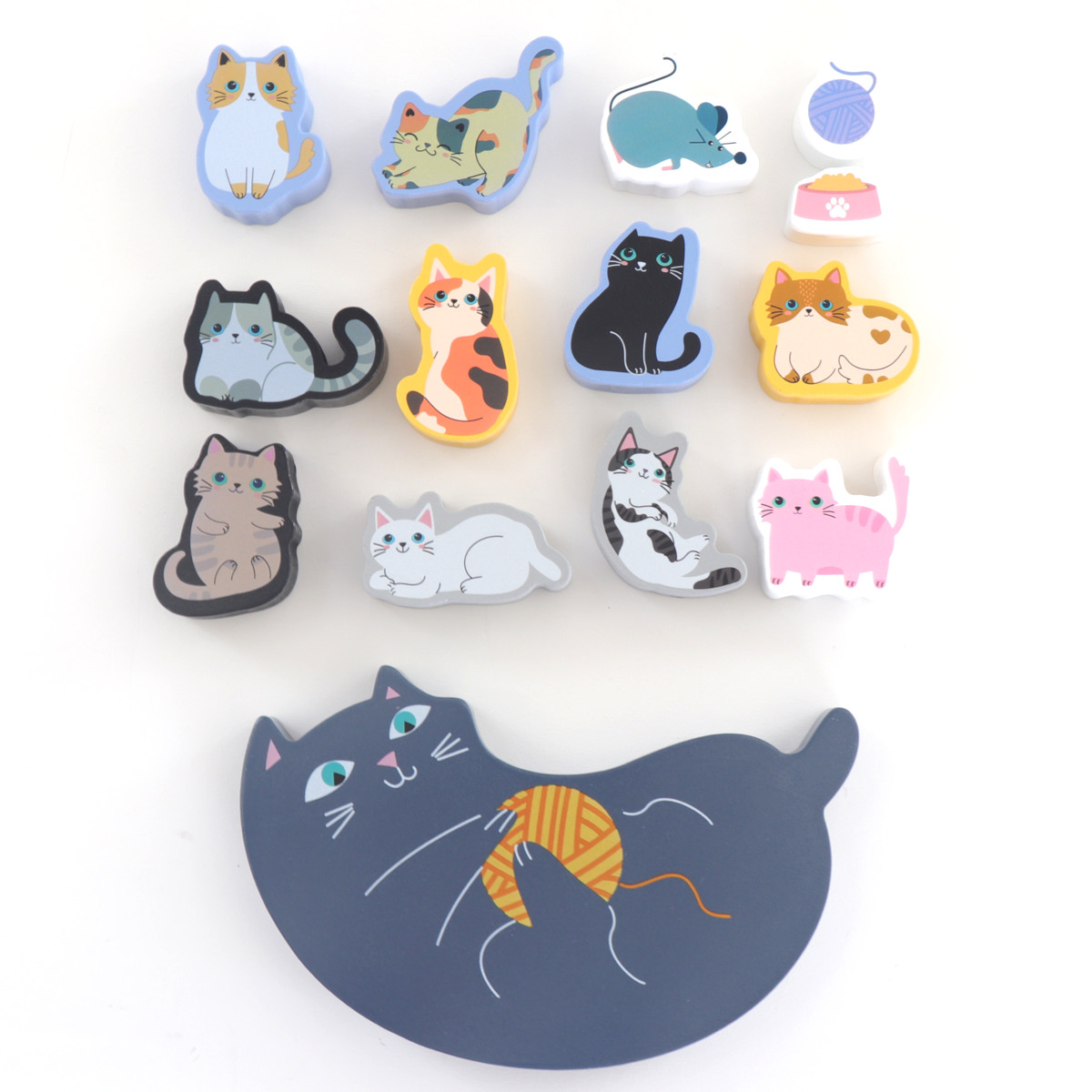 11匹にゃんこ バランス積み木 猫 室内遊び ( 積み木 知育玩具 おもちゃ 木のおもちゃ 積木 つみき 木製 動物 どうぶつ かわいい バランスゲーム ねこ ネコ 知育 バランス 子ども 大人 木製おもちゃ 玩具 誕生日 ギフト プレゼント )