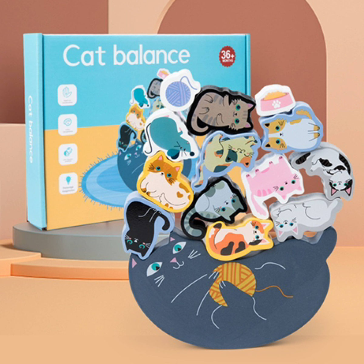 11匹にゃんこ バランス積み木 猫 室内遊び ( 積み木 知育玩具 おもちゃ 木のおもちゃ 積木 つみき 木製 動物 どうぶつ かわいい バランスゲーム ねこ ネコ 知育 バランス 子ども 大人 木製おもちゃ 玩具 誕生日 ギフト プレゼント )