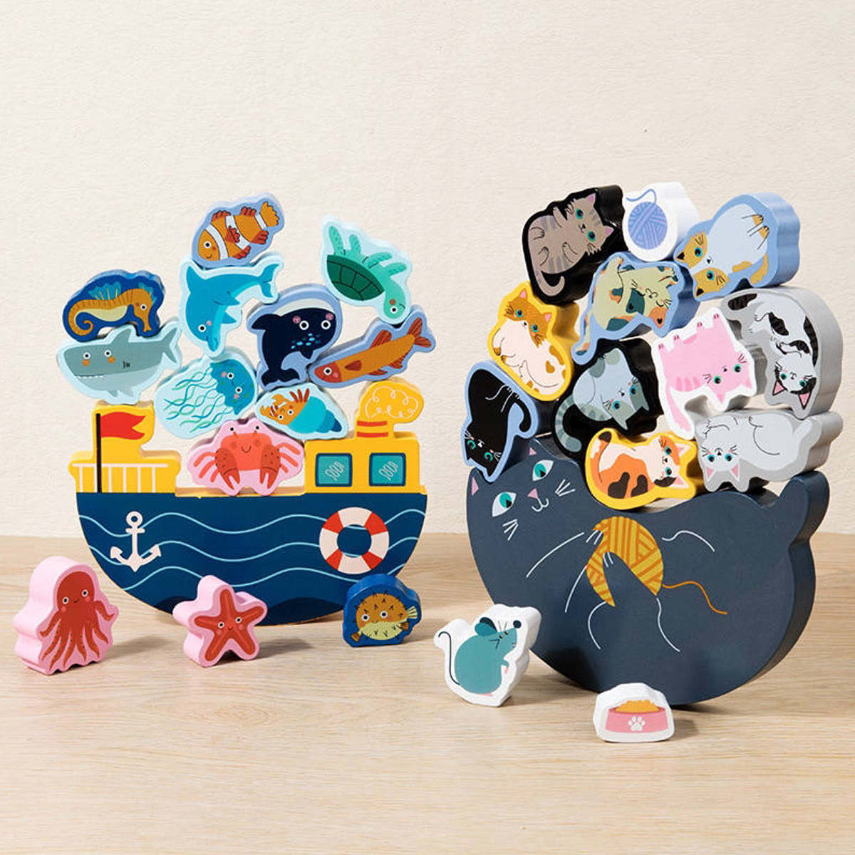 11匹にゃんこ バランス積み木 猫 室内遊び ( 積み木 知育玩具 おもちゃ 木のおもちゃ 積木 つみき 木製 動物 どうぶつ かわいい バランスゲーム ねこ ネコ 知育 バランス 子ども 大人 木製おもちゃ 玩具 誕生日 ギフト プレゼント )