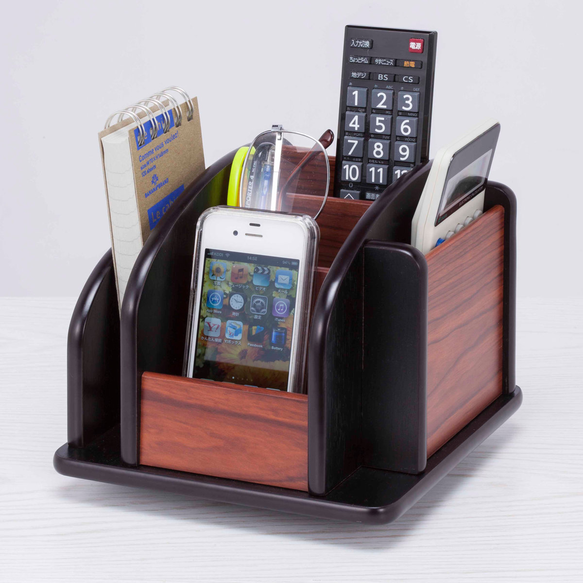 回転収納ラック デラックス 幅18cm 小物入れ 仕切り付き （ 小物収納 回転 収納ラック 収納 リモコンスタンド リモコンラック デスク収納 デスクラック 回転式 卓上収納 回転ラック 360度 ペン立て スマホ スマートフォン ）