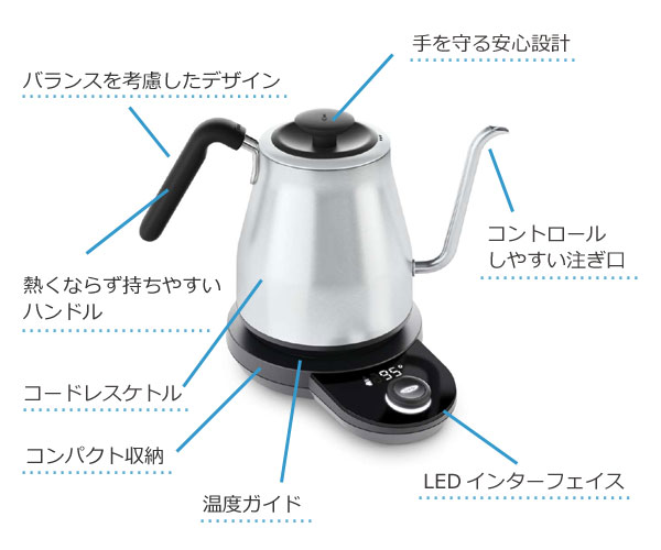 OXO オクソー ON 温度調整機能 タイマー付き 電気ドリップケトル 1.1L ( コードレスケトル ステンレス製ケトル 電気ケトル 保温機能付き コーヒーポット ステンレスケトル 安全設計 卓上ポット 電気ポット )