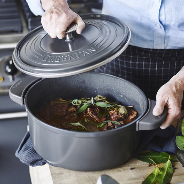 グリーンパン 両手鍋 22cm フェザーウエイト クリームホワイト