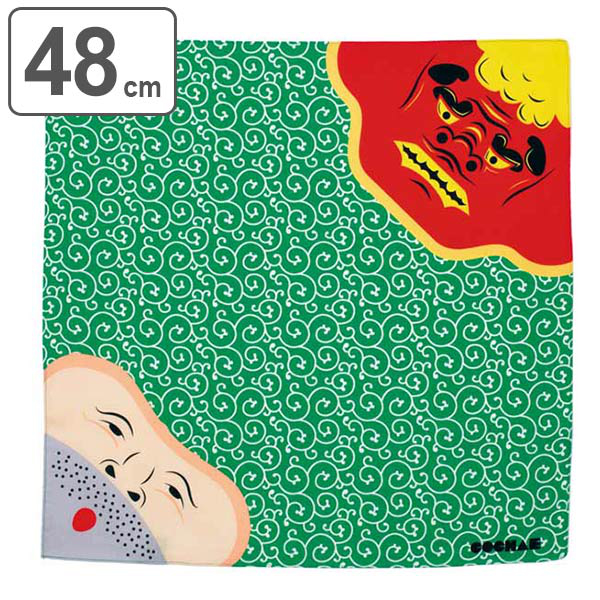 風呂敷 中巾 チーフ ししまい・泥棒 グリーン 48cm ふろしき ナフキン ランチクロス 綿100％ （ お土産 包み ハンカチ お弁当包み 小風呂敷 お祝い お弁当 ）