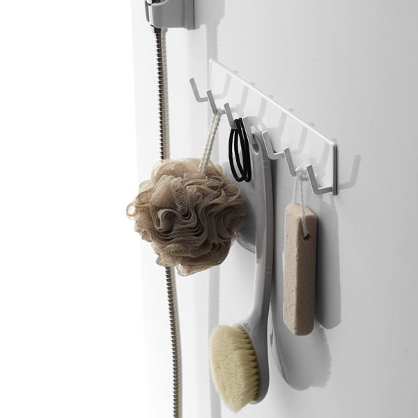 山崎実業 mist マグネットバスルームフック ミスト ( 4903208042345 お風呂 収納 壁掛けフック 7連 収納ラック バスラック 磁石 小物掛け ボディブラシ 泡立てネット 引っ掛ける 浴室 洗面所 洗濯機 冷蔵庫 壁面収納 白 )