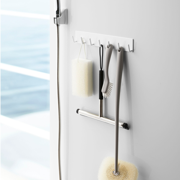 山崎実業 mist マグネットバスルームフック ミスト ( 4903208042345 お風呂 収納 壁掛けフック 7連 収納ラック バスラック 磁石 小物掛け ボディブラシ 泡立てネット 引っ掛ける 浴室 洗面所 洗濯機 冷蔵庫 壁面収納 白 )
