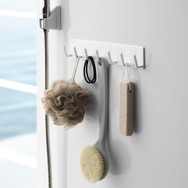 山崎実業 mist マグネットバスルームフック ミスト ( 4903208042345 お風呂 収納 壁掛けフック 7連 収納ラック バスラック 磁石 小物掛け ボディブラシ 泡立てネット 引っ掛ける 浴室 洗面所 洗濯機 冷蔵庫 壁面収納 白 )