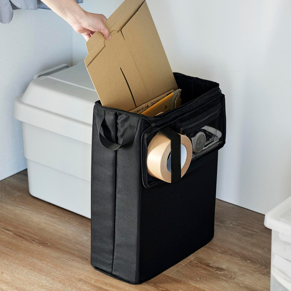 山崎実業 tower フリマ梱包資材収納ボックス タワー ( 4903208047814 タワーシリーズ 梱包資材収納ボックス 梱包資材 収納ボックス 収納ケース 梱包 資材 粘着テープ カッター 梱包道具 スリム 省スペース ) 【ブラック】 ブラック