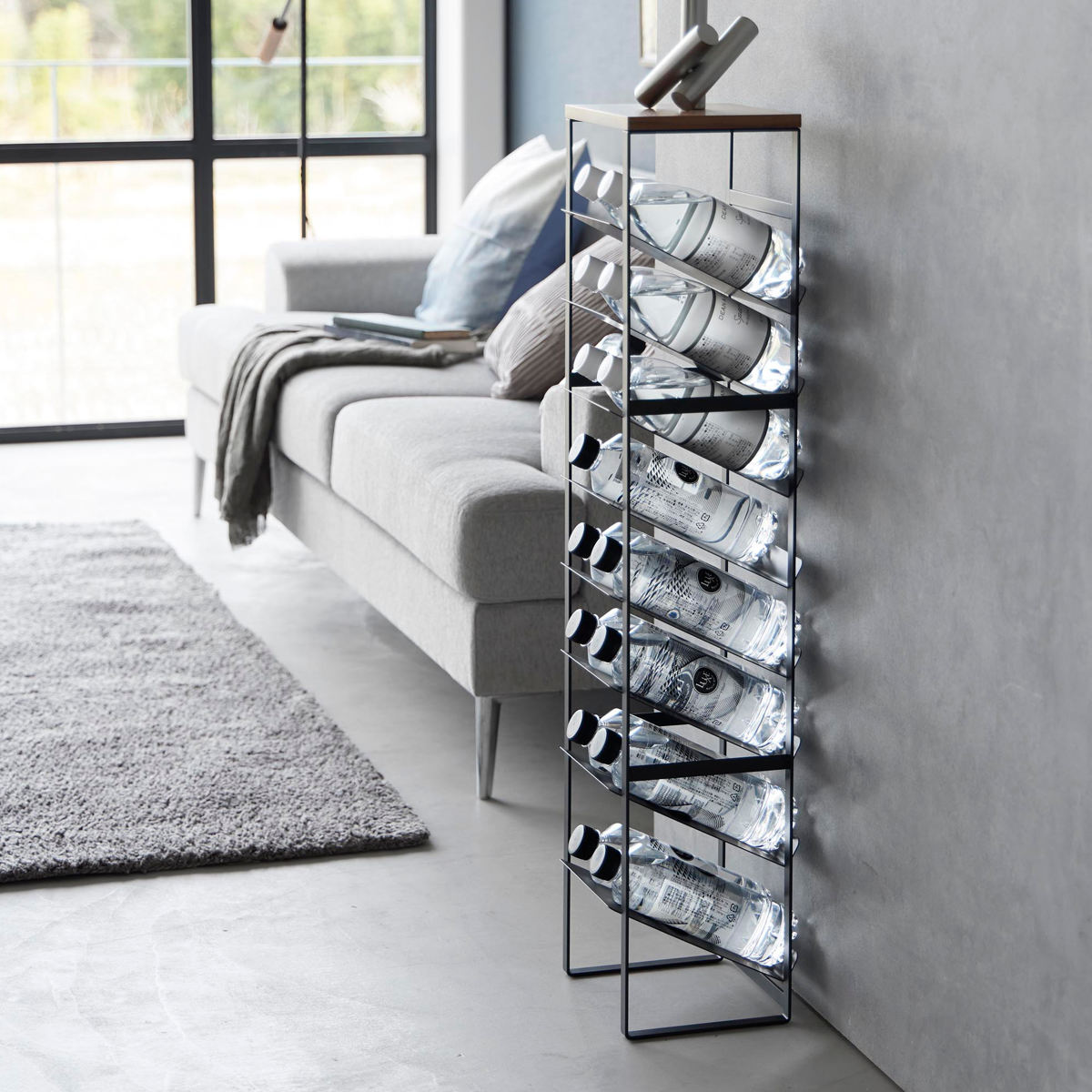 山崎実業 tower 天板付きボトルストッカー タワー 8段 ( 4903208014915 タワーシリーズ 天板付き ボトルストッカー ボトルラック キッチンラック 棚 ボトル置き ラック スリム 最大16本 すき間収納 大容量 ) 【ブラック】 ブラック