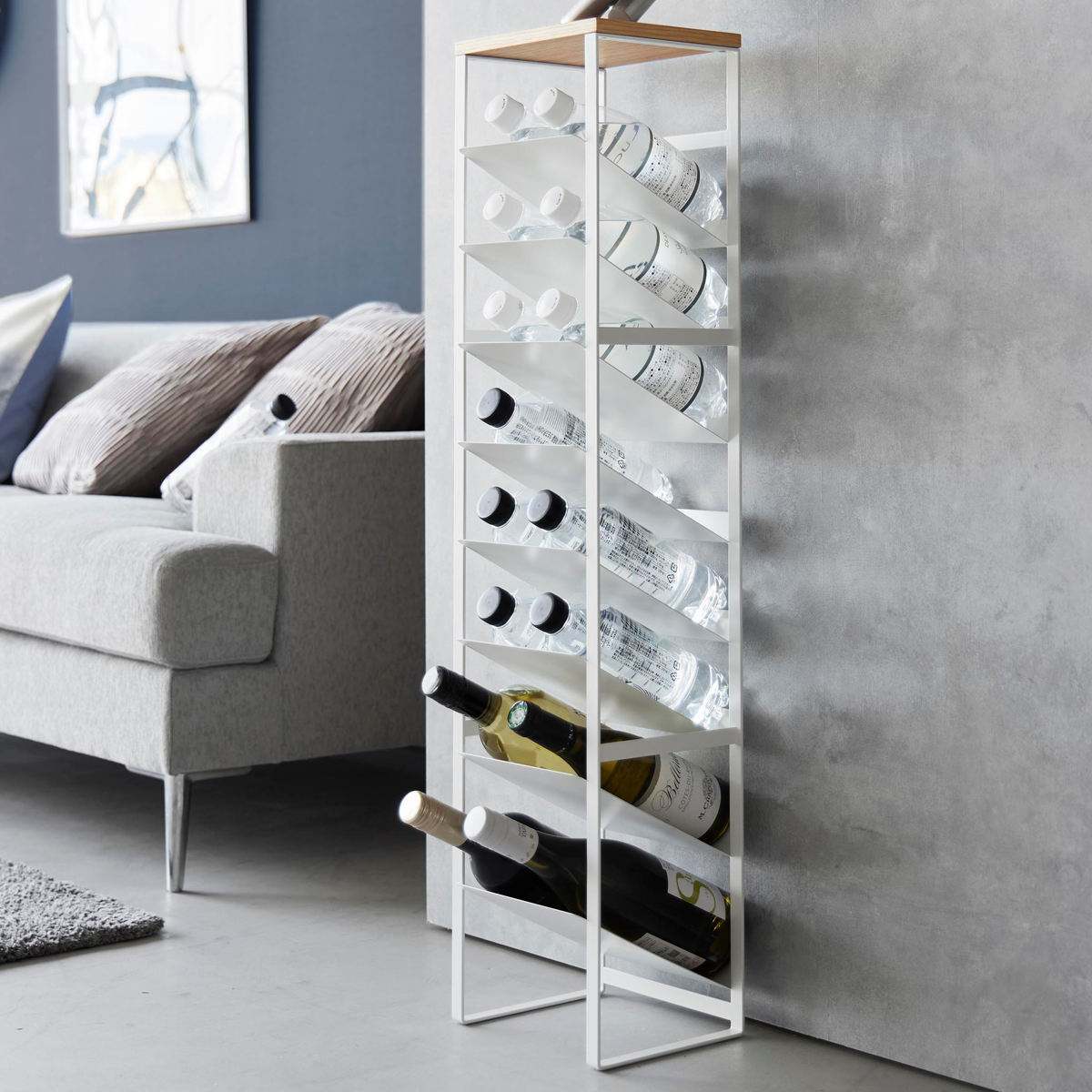 山崎実業 tower 天板付きボトルストッカー タワー 8段 ( 4903208014915 タワーシリーズ 天板付き ボトルストッカー ボトルラック キッチンラック 棚 ボトル置き ラック スリム 最大16本 すき間収納 大容量 ) 【ブラック】 ブラック