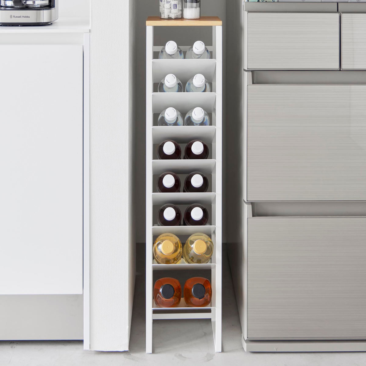 山崎実業 tower 天板付きボトルストッカー タワー 8段 ( 4903208014915 タワーシリーズ 天板付き ボトルストッカー ボトルラック キッチンラック 棚 ボトル置き ラック スリム 最大16本 すき間収納 大容量 ) 【ブラック】 ブラック