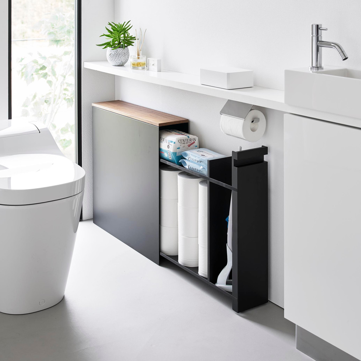 山崎実業 tower 隠せるトイレ引き出し収納 タワー ( 4903208014267 タワーシリーズ トイレ引き出し収納 隠す収納 トイレ収納 スリムワゴン ワゴン トレイ 収納 ハンドル付き キャスター付き 収納ラック スリム ) 【ホワイト】 ホワイト