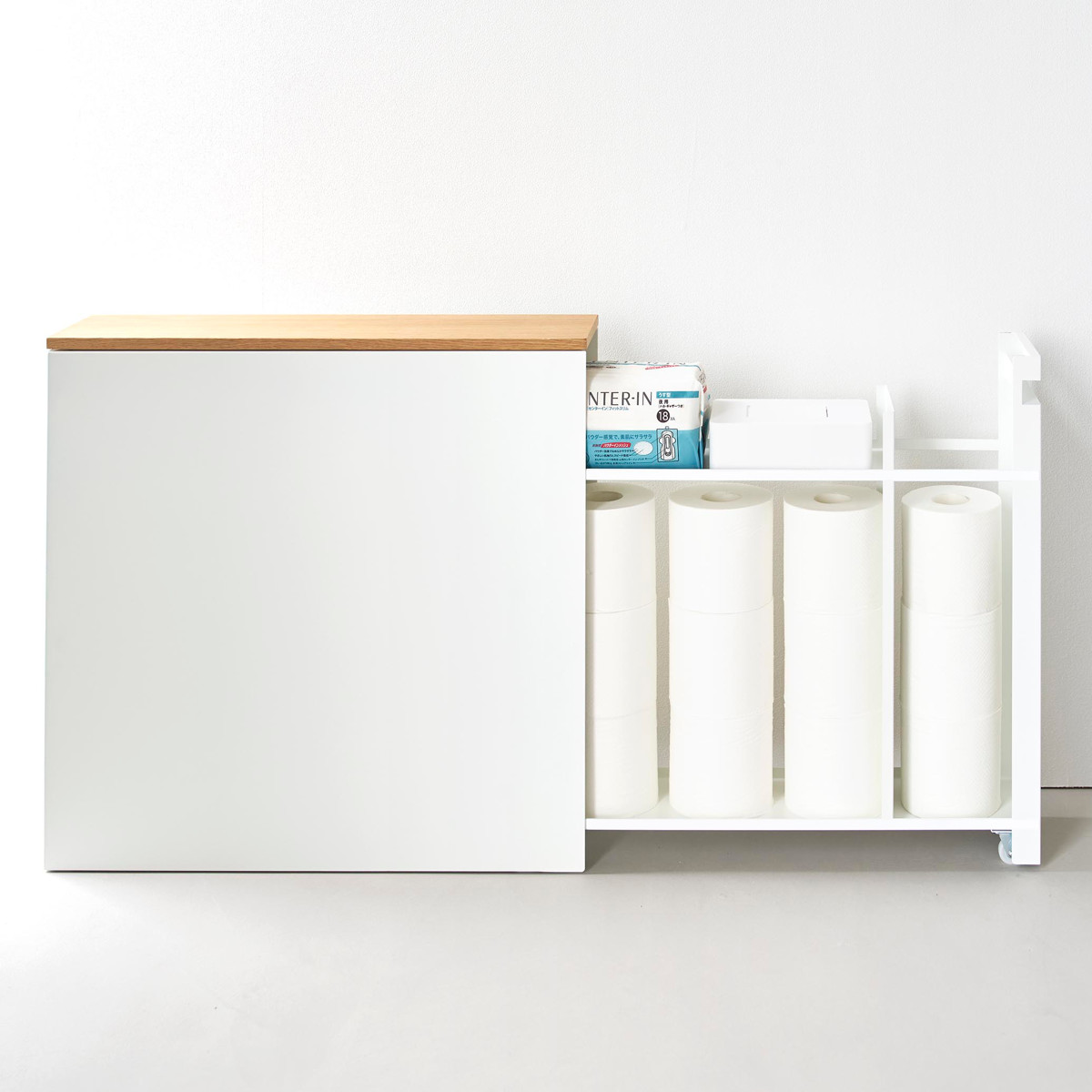 山崎実業 tower 隠せるトイレ引き出し収納 タワー ( 4903208014267 タワーシリーズ トイレ引き出し収納 隠す収納 トイレ収納 スリムワゴン ワゴン トレイ 収納 ハンドル付き キャスター付き 収納ラック スリム ) 【ホワイト】 ホワイト