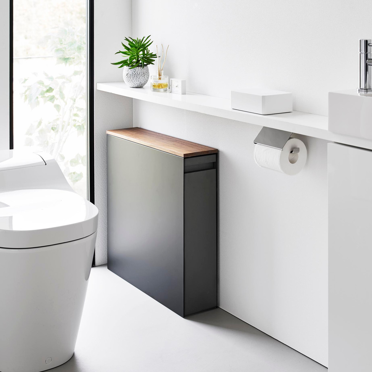 山崎実業 tower 隠せるトイレ引き出し収納 タワー ( 4903208014267 タワーシリーズ トイレ引き出し収納 隠す収納 トイレ収納 スリムワゴン ワゴン トレイ 収納 ハンドル付き キャスター付き 収納ラック スリム ) 【ホワイト】 ホワイト