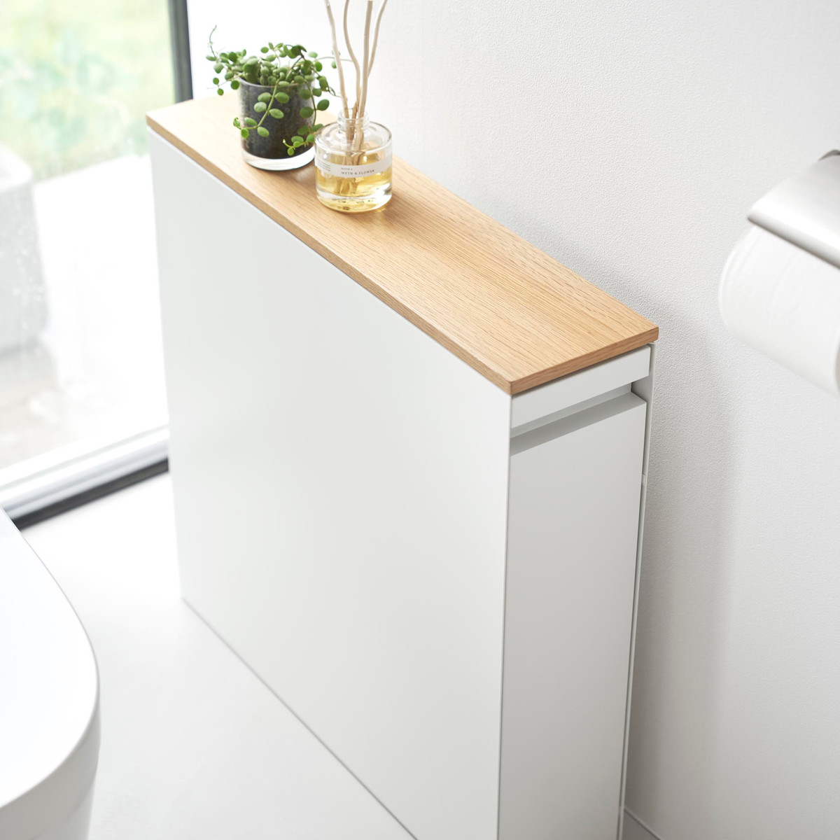 山崎実業 tower 隠せるトイレ引き出し収納 タワー ( 4903208014267 タワーシリーズ トイレ引き出し収納 隠す収納 トイレ収納 スリムワゴン ワゴン トレイ 収納 ハンドル付き キャスター付き 収納ラック スリム ) 【ホワイト】 ホワイト