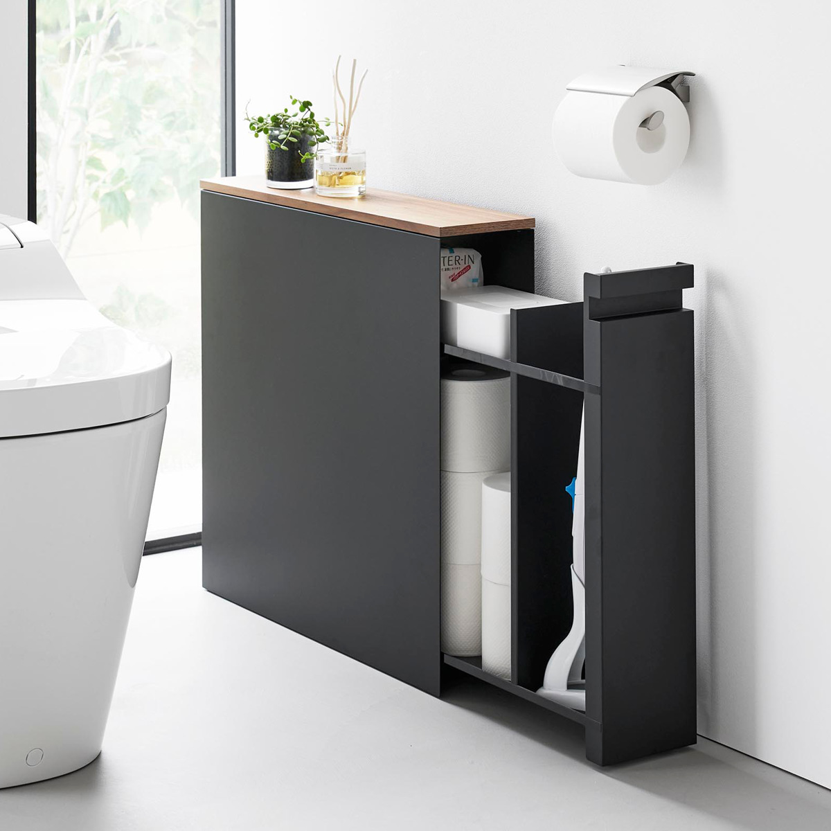 山崎実業 tower 隠せるトイレ引き出し収納 タワー ( 4903208014267 タワーシリーズ トイレ引き出し収納 隠す収納 トイレ収納 スリムワゴン ワゴン トレイ 収納 ハンドル付き キャスター付き 収納ラック スリム ) 【ホワイト】 ホワイト