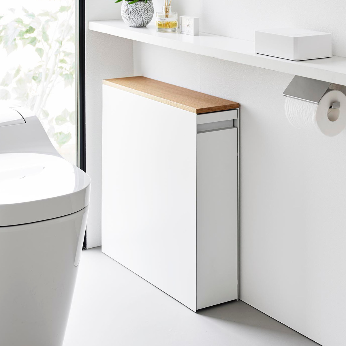 山崎実業 tower 隠せるトイレ引き出し収納 タワー ( 4903208014267 タワーシリーズ トイレ引き出し収納 隠す収納 トイレ収納 スリムワゴン ワゴン トレイ 収納 ハンドル付き キャスター付き 収納ラック スリム ) 【ホワイト】 ホワイト