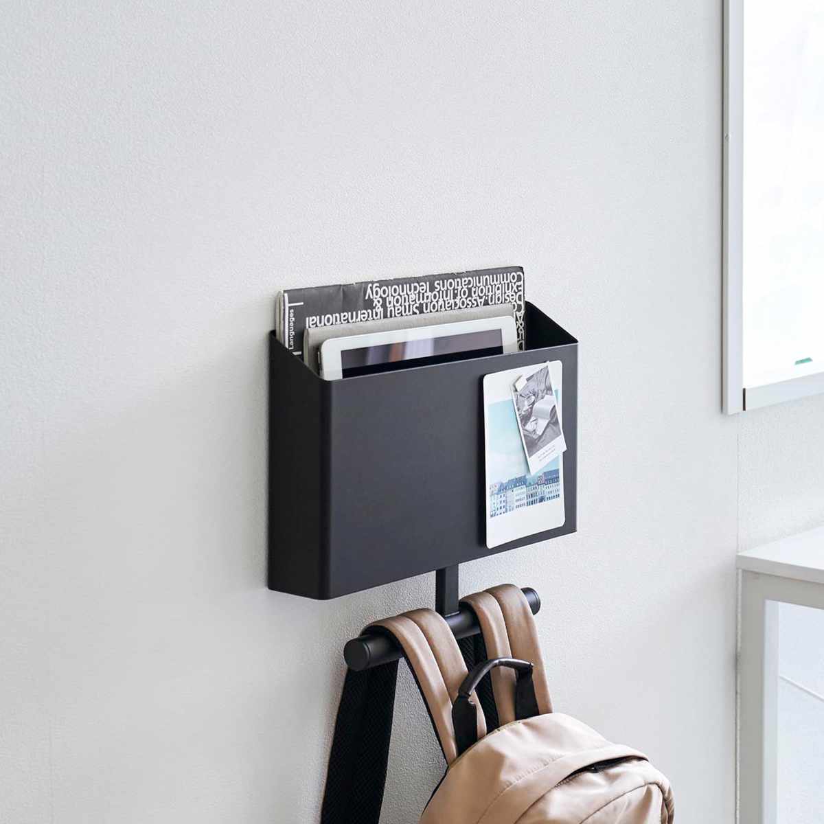 山崎実業 tower ウォールファイルボックス&ランドセルハンガー タワー 石こうボード壁対応 ( 4903208018654 タワーシリーズ ランドセルハンガー 石こうボード壁 ランドセル 収納 コンパクト ランドセル収納 ファイルボックス ) 【ブラック】 ブラック