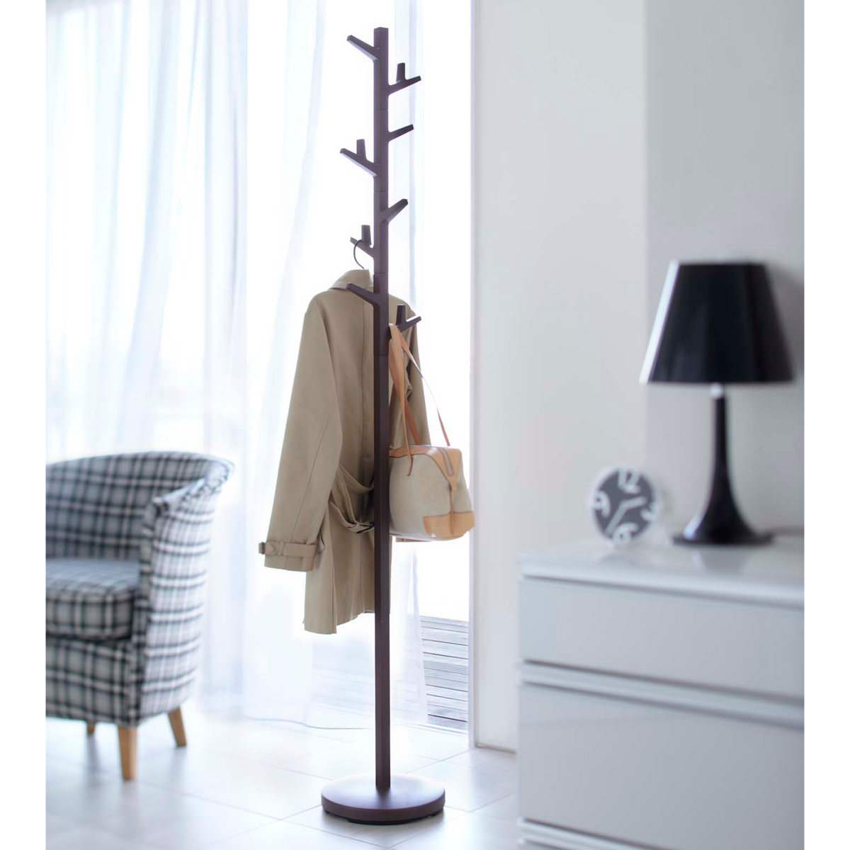 山崎実業 ポールハンガー ブランチ ( 4903208070669 ハンガーラック スリム コートハンガー ハンガーポール ラック スリムラック コートツリー 洋服掛け コート掛け カバン 鞄 帽子 収納 ) 【ブラウン】 ブラウン