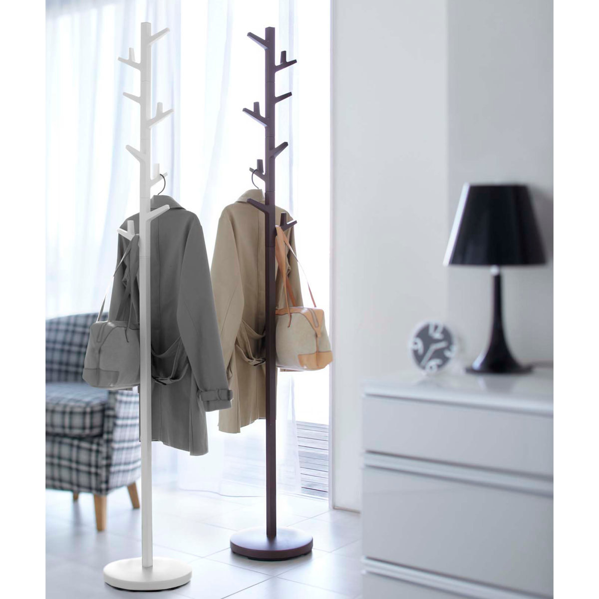 山崎実業 ポールハンガー ブランチ ( 4903208070669 ハンガーラック スリム コートハンガー ハンガーポール ラック スリムラック コートツリー 洋服掛け コート掛け カバン 鞄 帽子 収納 ) 【ブラウン】 ブラウン