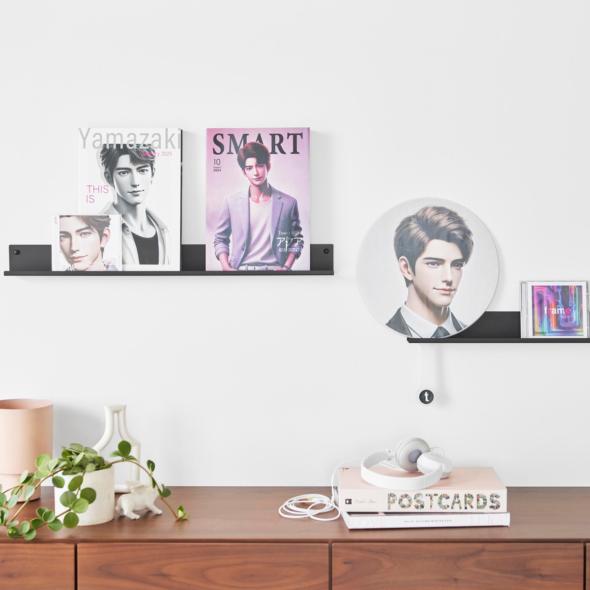 山崎実業 tower ウォール推し活ラック タワー 石こうボード壁対応 ( 4903208037440 タワーシリーズ ウォールラック ラック 推し活ラック ディスプレイ ウォール 壁面収納 収納 壁面 壁付け 棚 シェルフ 壁付け棚 小物置き ) 【ブラック】 ブラック