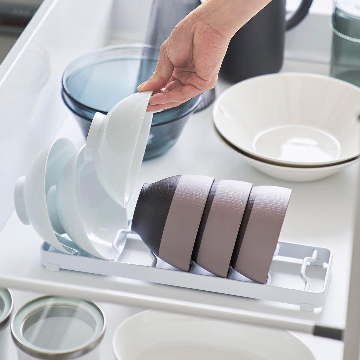 山崎実業 tower お椀スタンド タワー S ( 4903208013710 タワーシリーズ お椀 スタンド 椀 お茶椀 サラダボウル 省スペース シリコンクッション 食器 ラック 収納 食器立て 食器棚収納 ) 【ホワイト】 ホワイト