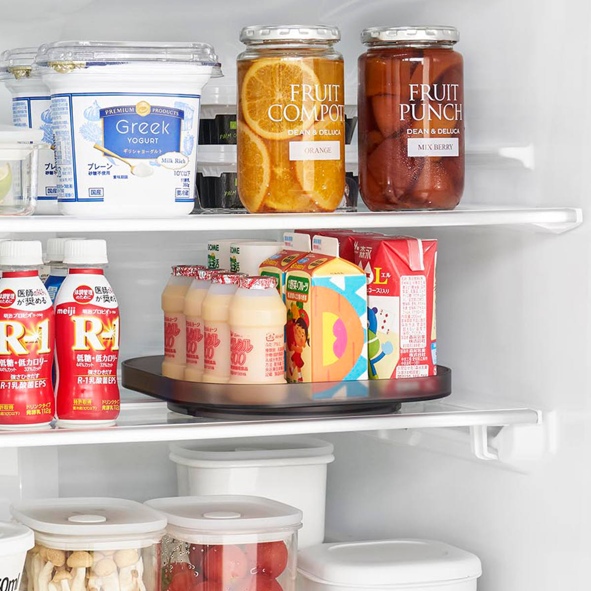 山崎実業 tower 冷蔵庫中回転式トレー タワー スクエア ( 4903208013222 タワーシリーズ 冷蔵庫中 回転式トレー 回転式 冷蔵庫 収納トレー トレー 収納 キッチン収納 調味料収納 冷蔵庫トレー ) 【ブラック】 ブラック