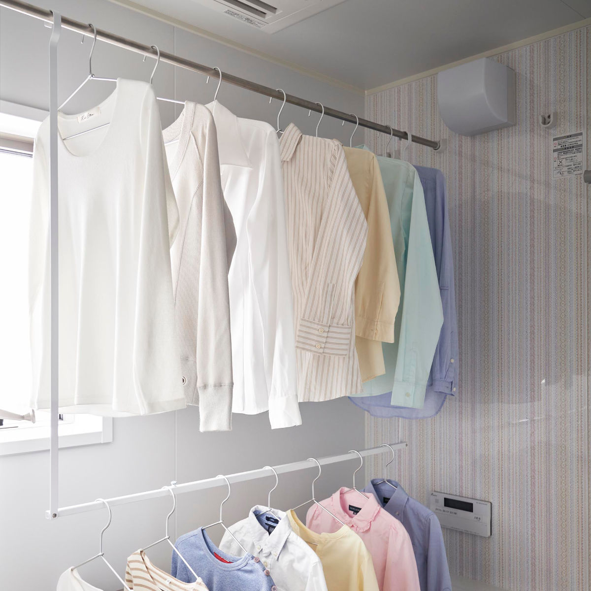 山崎実業 tower 折り畳み伸縮物干し2段ハンガー タワー ( 4903208012911 タワーシリーズ 折り畳み 伸縮物干し 2段ハンガー 折りたたみ おりたたみ 物干し 室内 部屋干し コンパクト 洗濯 2段 ) 【ブラック】 ブラック