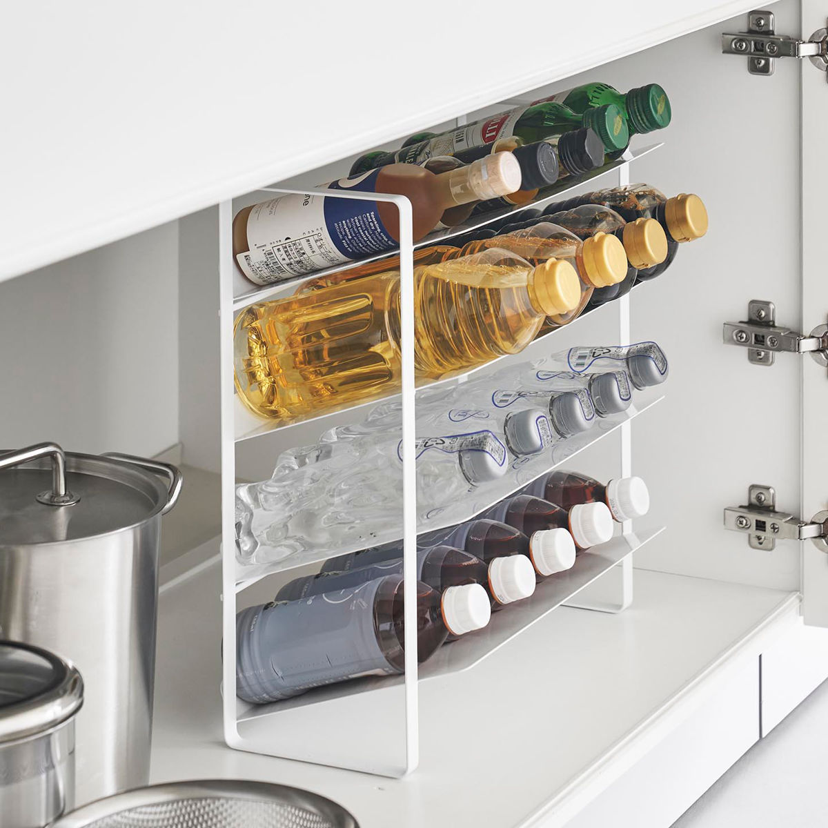 山崎実業 tower シンク下ワイドボトルストッカー タワー 4段 ( 4903208013383 タワーシリーズ ワイドボトルストッカー 4段ストッカー 天板付き シンク下 天板付きストッカー ボトルストッカー ) 【ホワイト】 ホワイト