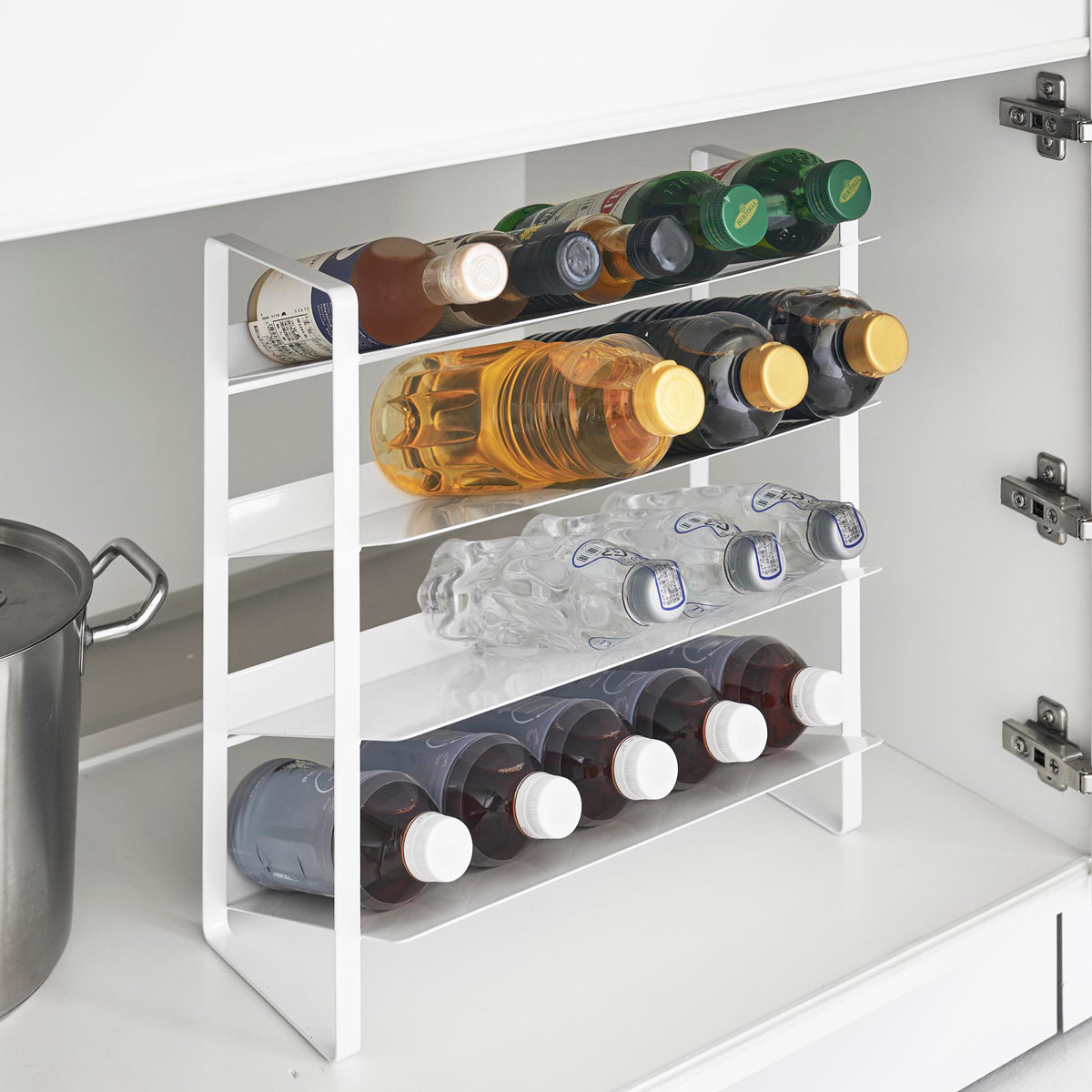 山崎実業 tower シンク下ワイドボトルストッカー タワー 4段 ( 4903208013383 タワーシリーズ ワイドボトルストッカー 4段ストッカー 天板付き シンク下 天板付きストッカー ボトルストッカー ) 【ホワイト】 ホワイト