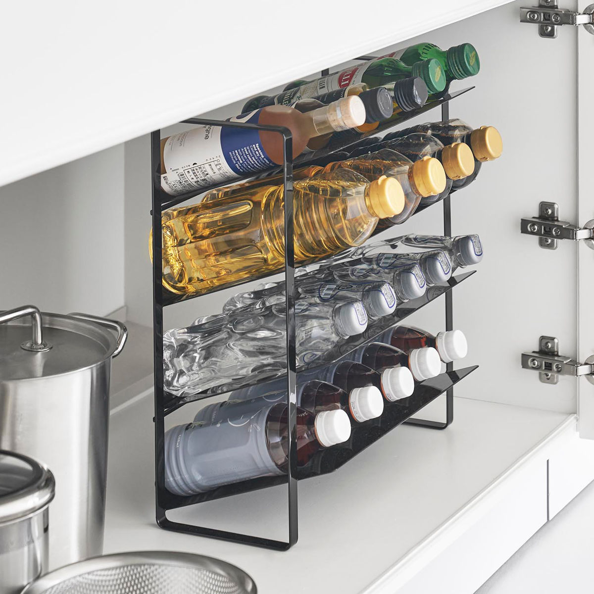 山崎実業 tower シンク下ワイドボトルストッカー タワー 4段 ( 4903208013383 タワーシリーズ ワイドボトルストッカー 4段ストッカー 天板付き シンク下 天板付きストッカー ボトルストッカー ) 【ホワイト】 ホワイト