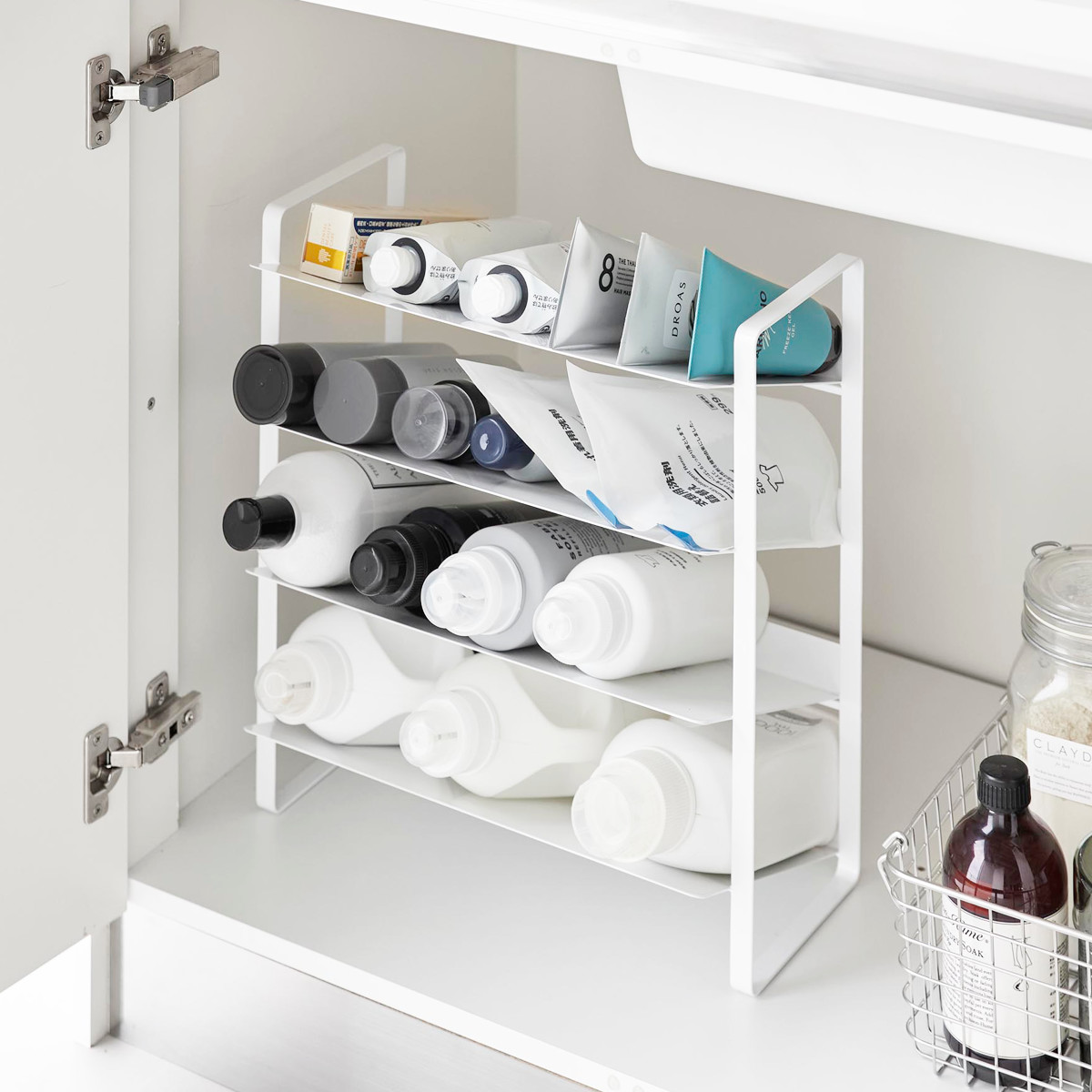 山崎実業 tower シンク下ワイドボトルストッカー タワー 4段 ( 4903208013383 タワーシリーズ ワイドボトルストッカー 4段ストッカー 天板付き シンク下 天板付きストッカー ボトルストッカー ) 【ホワイト】 ホワイト