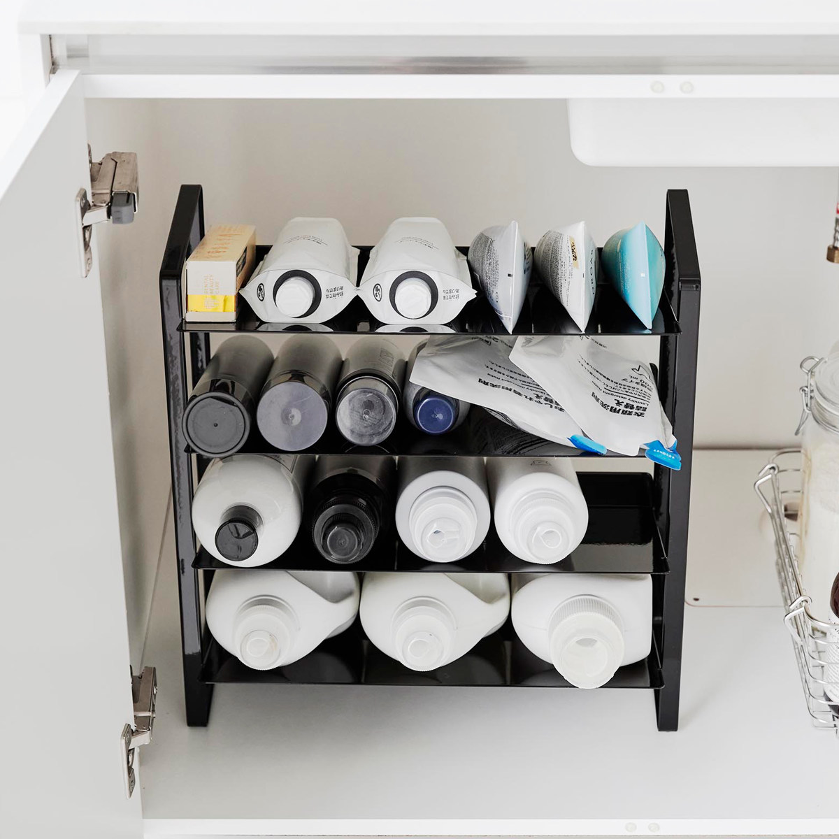 山崎実業 tower シンク下ワイドボトルストッカー タワー 4段 ( 4903208013383 タワーシリーズ ワイドボトルストッカー 4段ストッカー 天板付き シンク下 天板付きストッカー ボトルストッカー ) 【ホワイト】 ホワイト