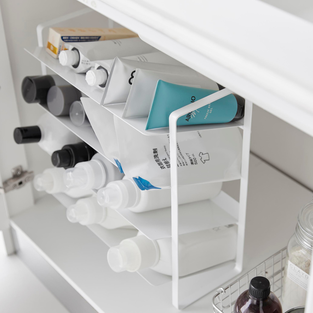 山崎実業 tower シンク下ワイドボトルストッカー タワー 4段 ( 4903208013383 タワーシリーズ ワイドボトルストッカー 4段ストッカー 天板付き シンク下 天板付きストッカー ボトルストッカー ) 【ホワイト】 ホワイト