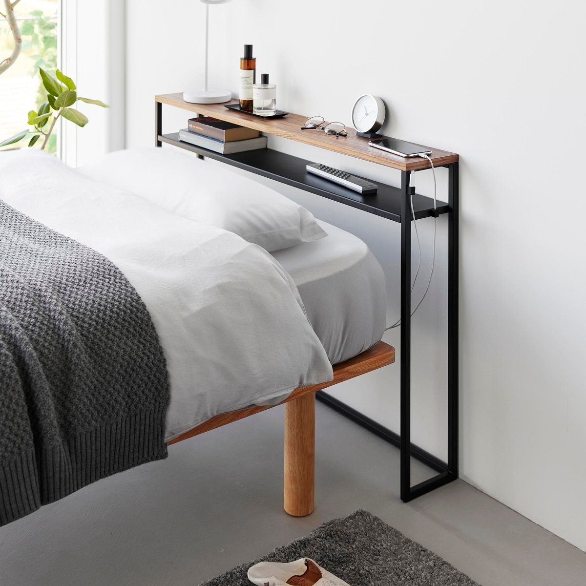 山崎実業 tower 棚板が動く後付けヘッドボード タワー ( 4903208016827 タワーシリーズ 後付けヘッドボード ヘッドボード 棚板が動く 後付け 後付け収納 ベッド マットレスベッド シングル用 棚 シェルフ ) 【ブラック】 ブラック