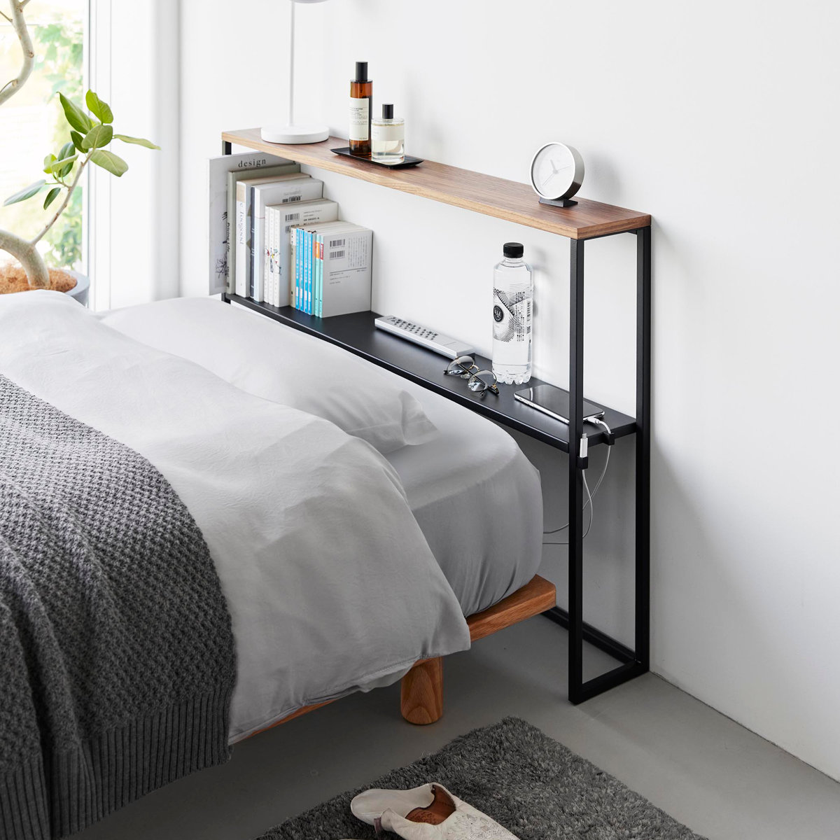 山崎実業 tower 棚板が動く後付けヘッドボード タワー ( 4903208016827 タワーシリーズ 後付けヘッドボード ヘッドボード 棚板が動く 後付け 後付け収納 ベッド マットレスベッド シングル用 棚 シェルフ ) 【ブラック】 ブラック